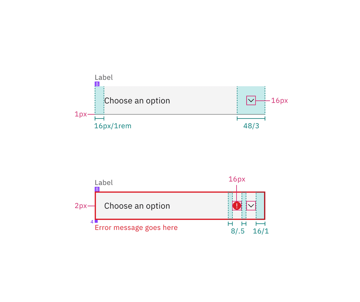 Structure and spacing measurements for default select